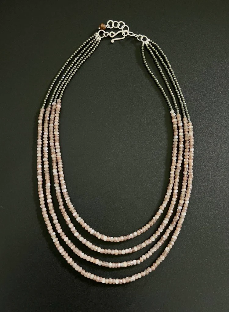 4 Strand Mauve Moonstone Pyrite Necklace - Image 3