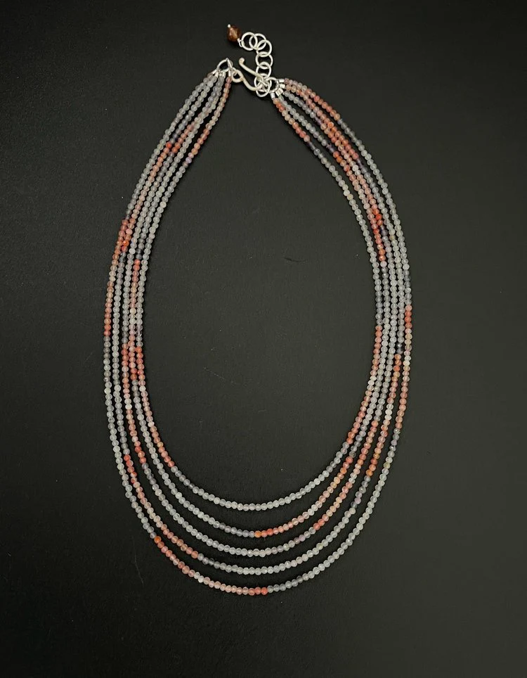 5 Strand Quartz Iolite and Carnelian Necklace - Image 3